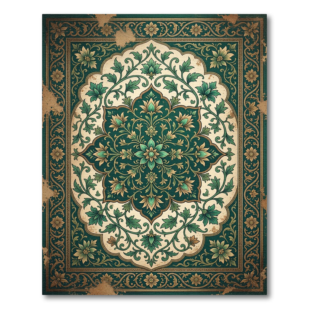 Deep Emerald Floral Arabesque Rug