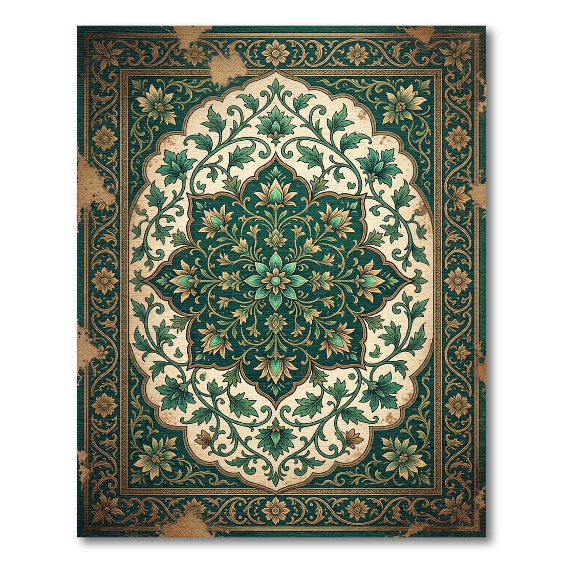 Deep Emerald Floral Arabesque Rug