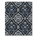 Navy Blue Floral Damask Scrollwork Rug