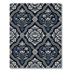Navy Blue Floral Damask Scrollwork Rug