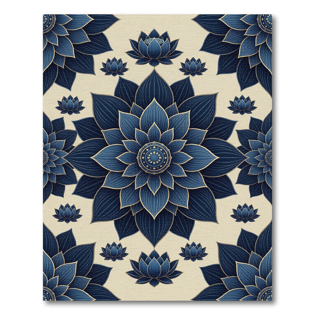 Elegant Navy Lotus Medallion Rug