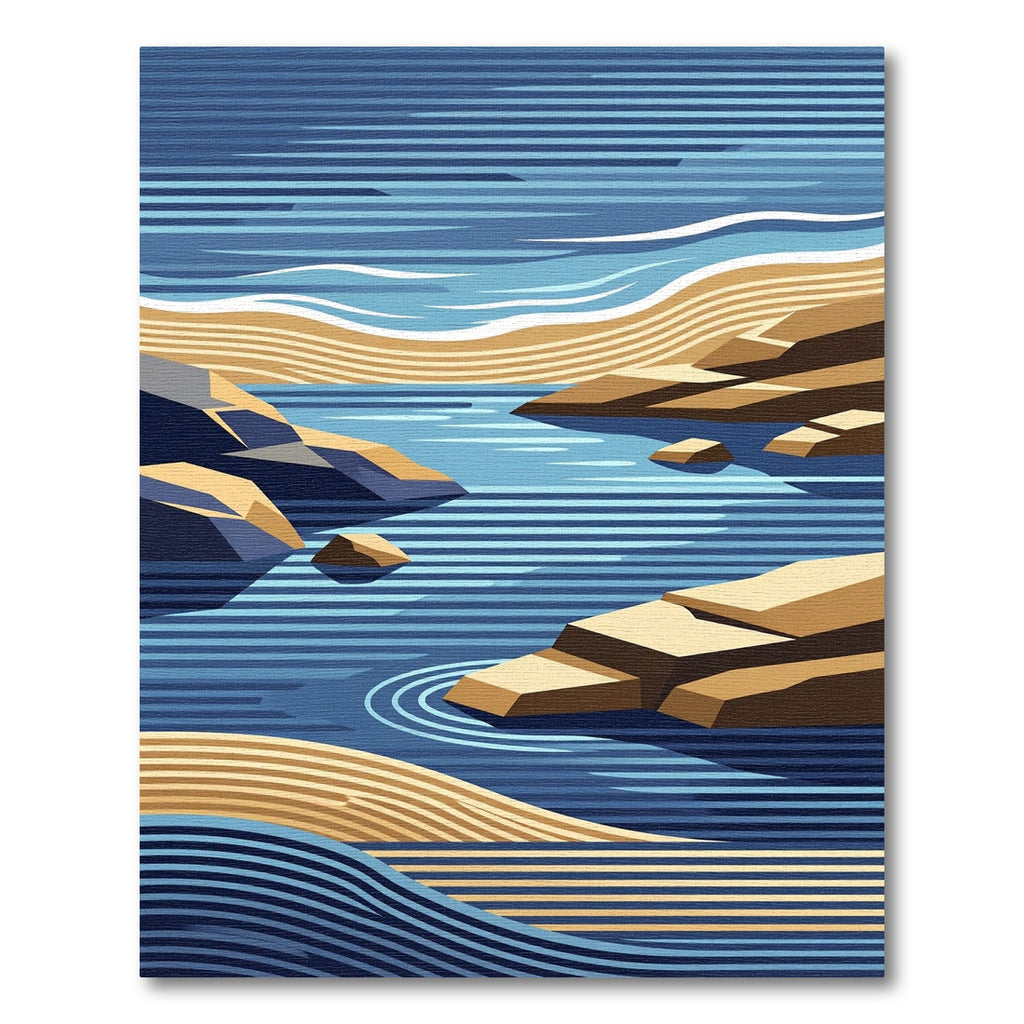 Abstract Coastal Blue and Ochre Wave Rug