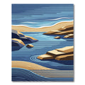 Abstract Coastal Blue and Ochre Wave Rug