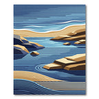 Abstract Coastal Blue and Ochre Wave Rug
