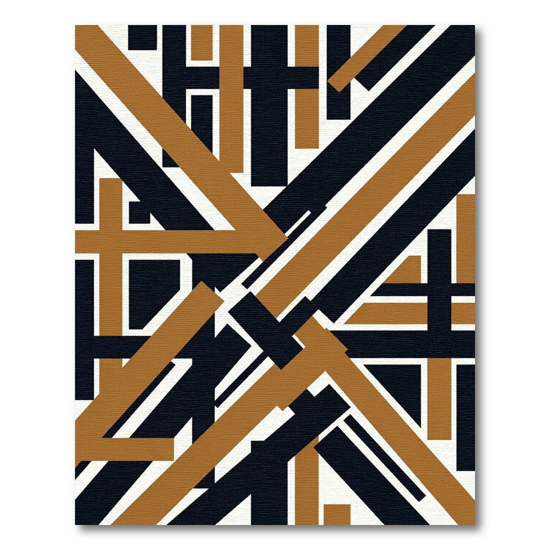 Modern Black and Ochre Geometric Intersect Rug