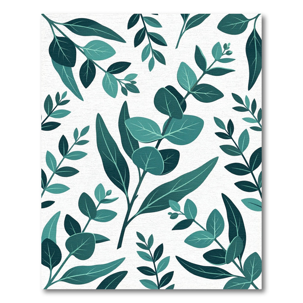 Lush Teal Eucalyptus Leaf Botanical Rug
