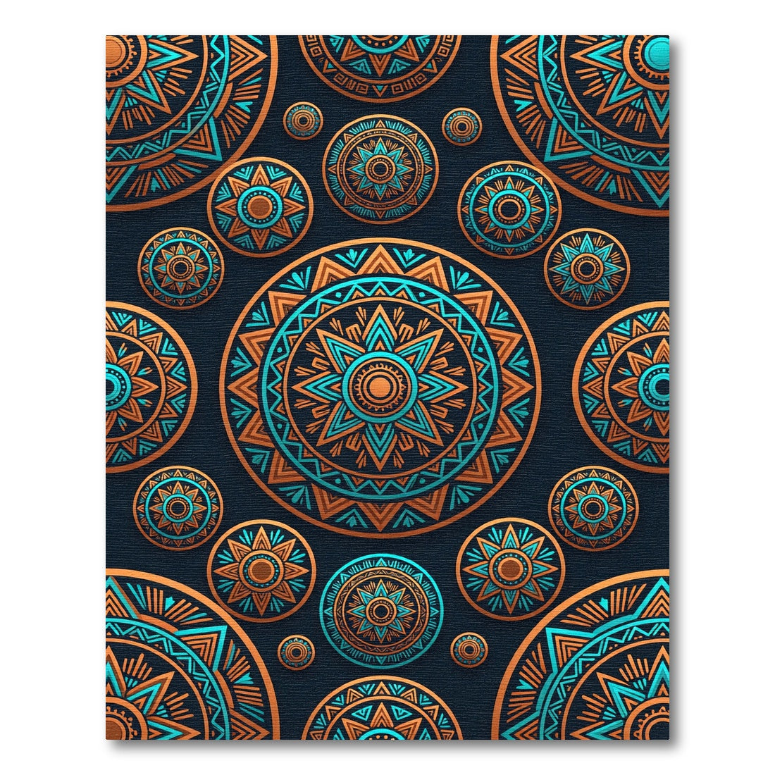 Orange Teal Medallion Mandala Arrangement Rug