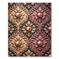Elegant Damask Pomegranate Golden Mauve Scroll Rug