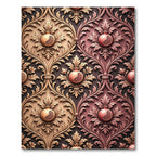 Elegant Damask Pomegranate Golden Mauve Scroll Rug