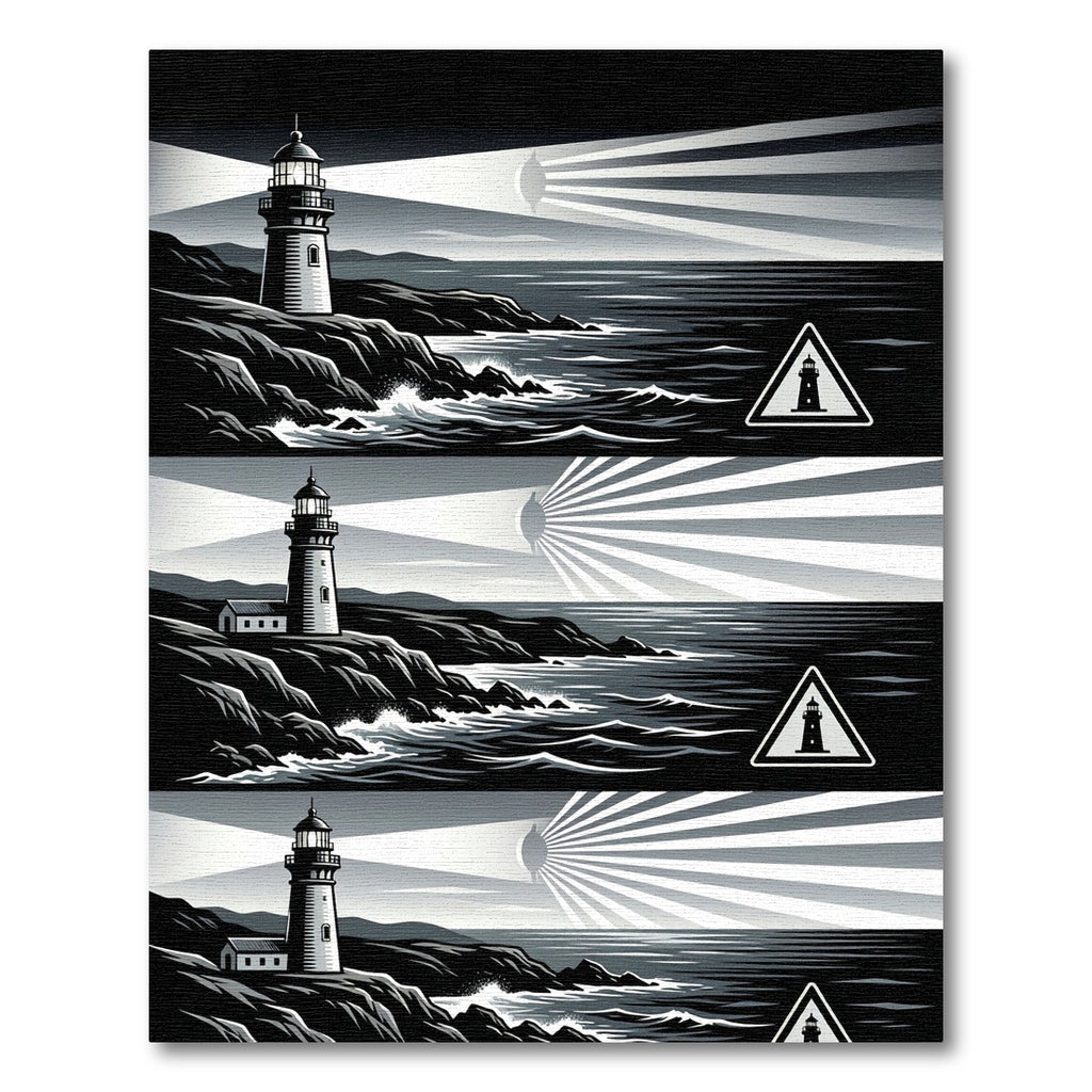 Monochrome Coastal Lighthouse Graphic Ink Art Rug