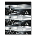 Monochrome Coastal Lighthouse Graphic Ink Art Rug