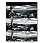 Monochrome Coastal Lighthouse Graphic Ink Art Rug