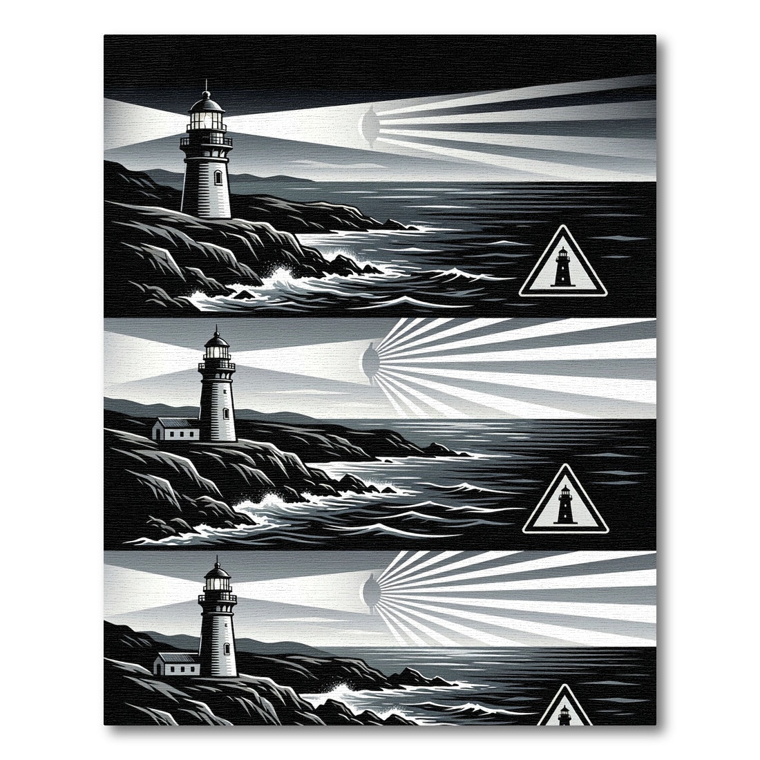 Monochrome Coastal Lighthouse Graphic Ink Art Rug
