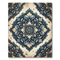 Ornate Blue Ivory Damask Medallion Rug