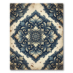 Ornate Blue Ivory Damask Medallion Rug