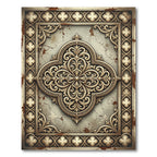 Gold Ornate Floral Trellis Medallion Rug