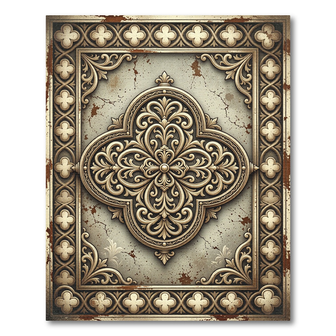 Gold Ornate Floral Trellis Medallion Rug