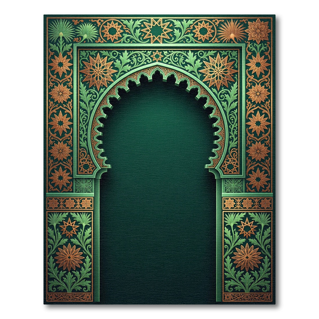 Ornate Emerald Gold Celestial Arch Rug