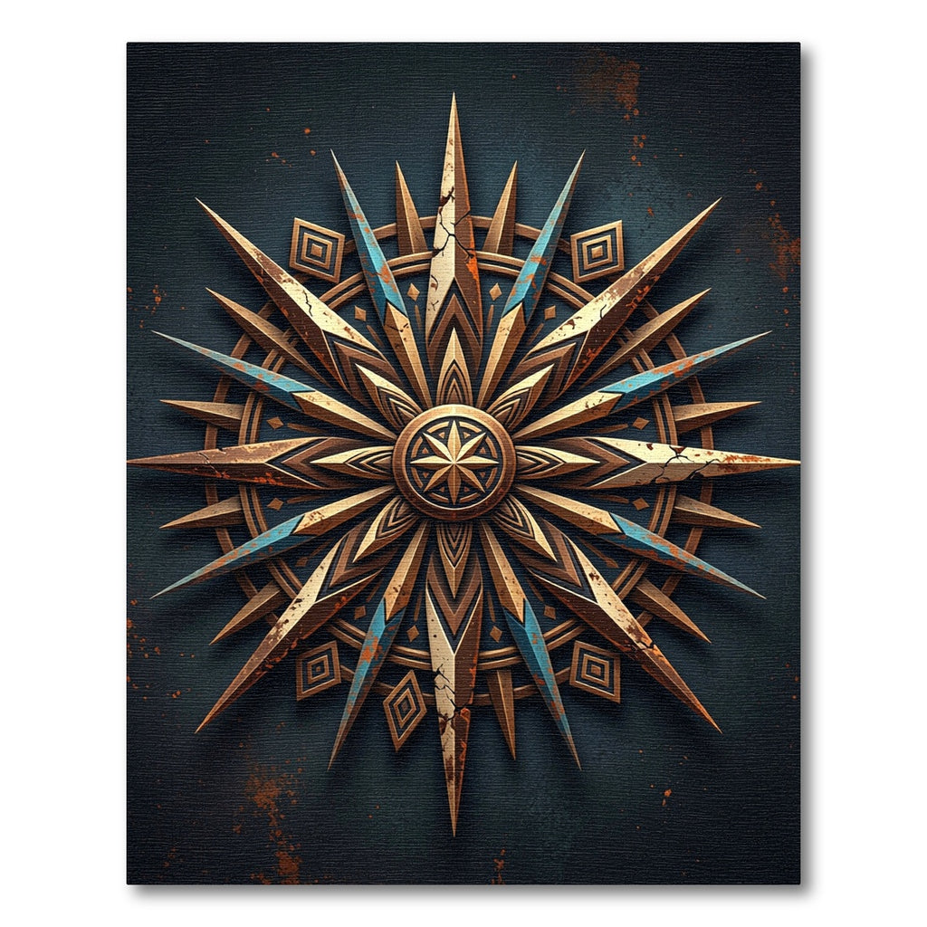 Rustic Bronze Compass Star Medallion Rug
