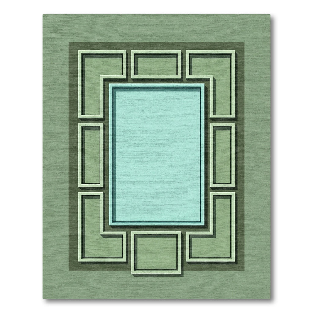 Modern Teal Geometric Border Rug