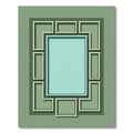 Modern Teal Geometric Border Rug