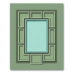 Modern Teal Geometric Border Rug