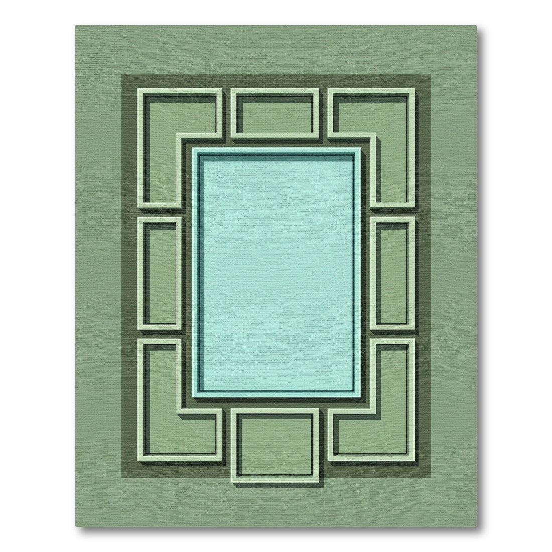 Modern Teal Geometric Border Rug