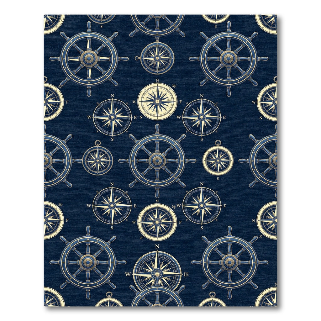 Nautical Blue Ship Wheel Compass Rose Rug