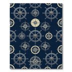 Nautical Blue Ship Wheel Compass Rose Rug