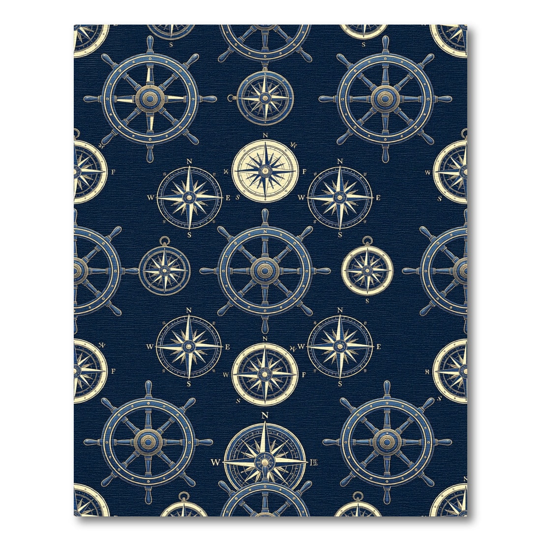 Nautical Blue Ship Wheel Compass Rose Rug