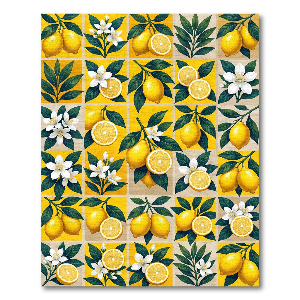 Sunny Citrus Lemon Branch Tile Rug