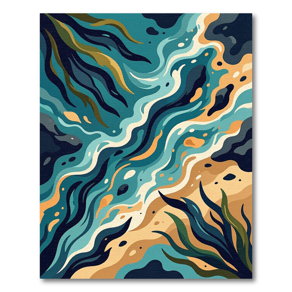 Abstract Teal Ocean Wave Flow Rug