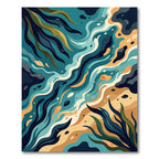 Abstract Teal Ocean Wave Flow Rug