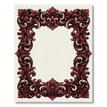 Ornate Crimson Baroque Scrollwork Border Rug