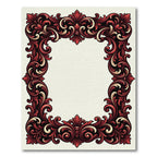 Ornate Crimson Baroque Scrollwork Border Rug