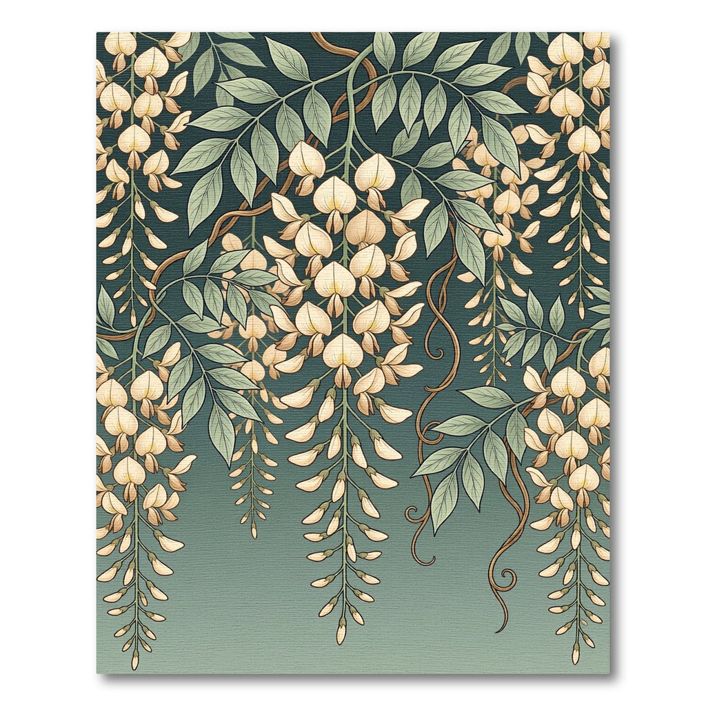 Ethereal Cream Wisteria Floral Sage Gradient Rug