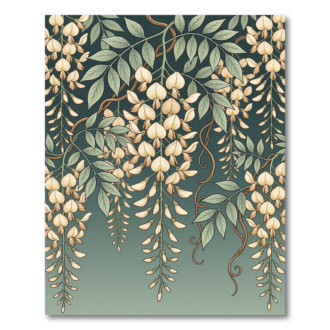 Ethereal Cream Wisteria Floral Sage Gradient Rug
