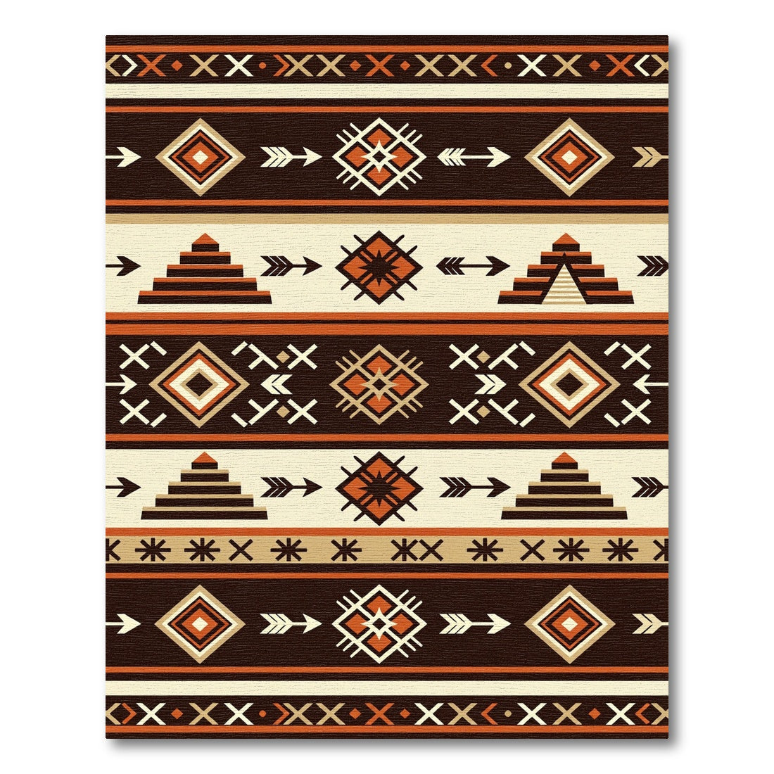 Terracotta Beige Striped Geometric Aztec Rug