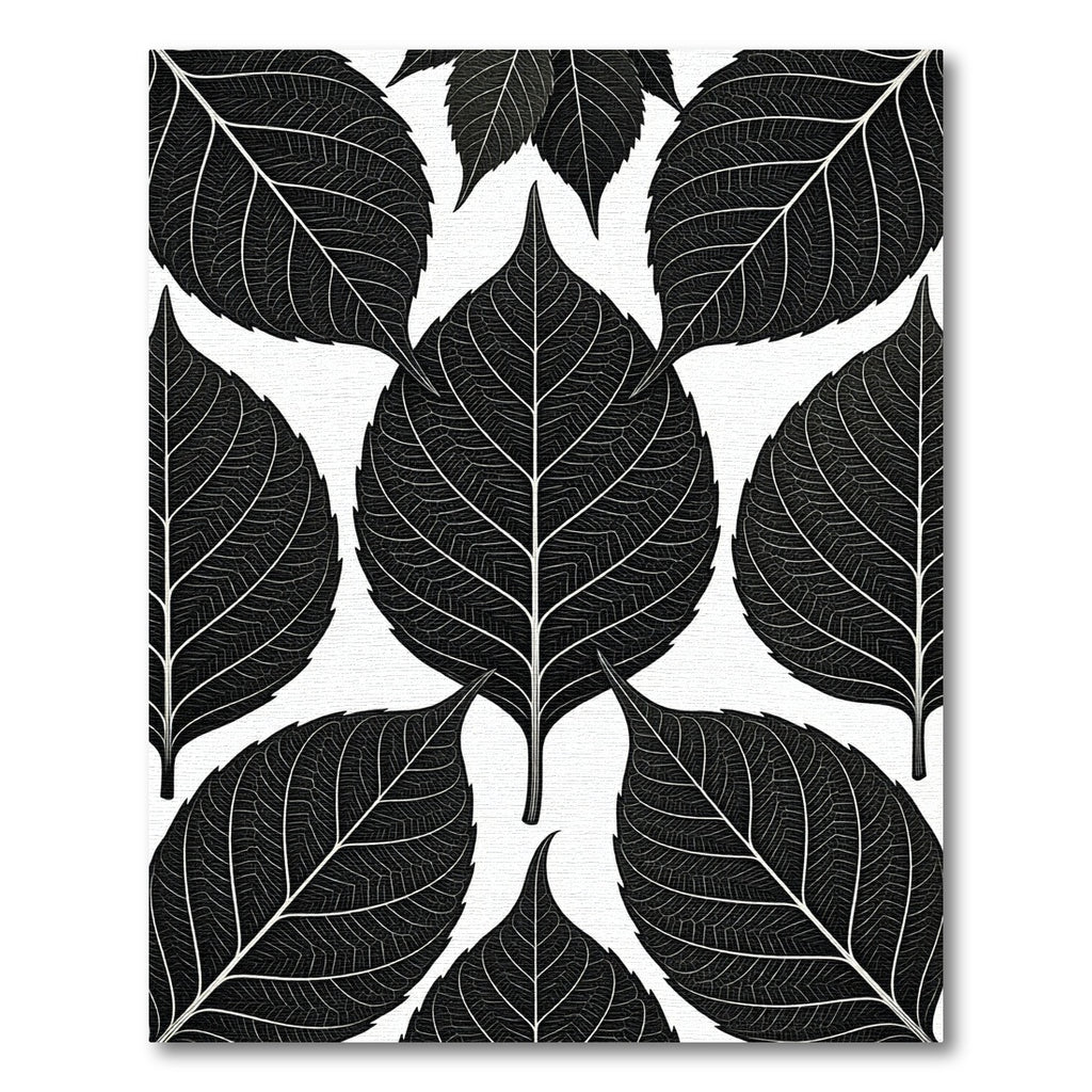 Botanical Monochrome Leaf Silhouette Rug