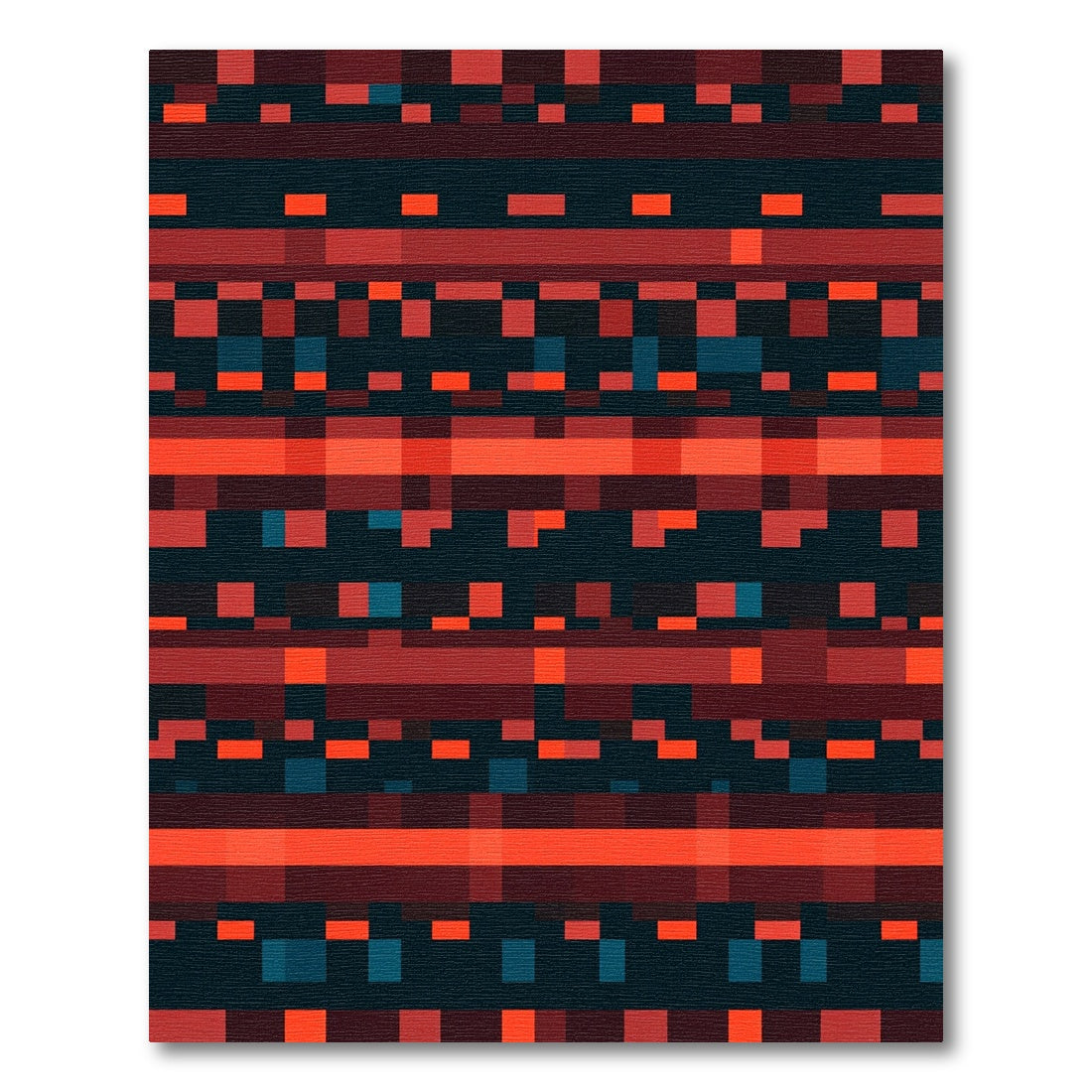 Modern Red Black Pixelated Grid Rug