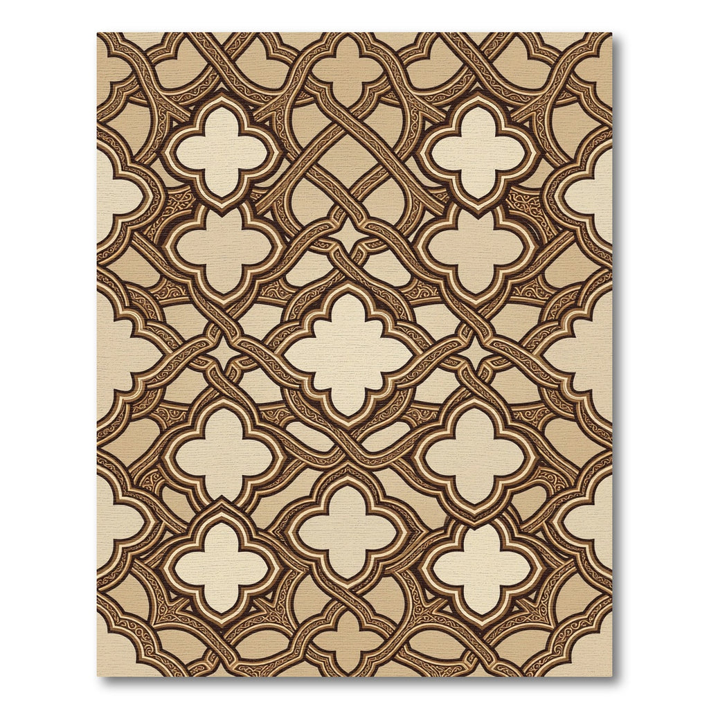 Elegant Beige Quatrefoil Interlocking Scroll Rug