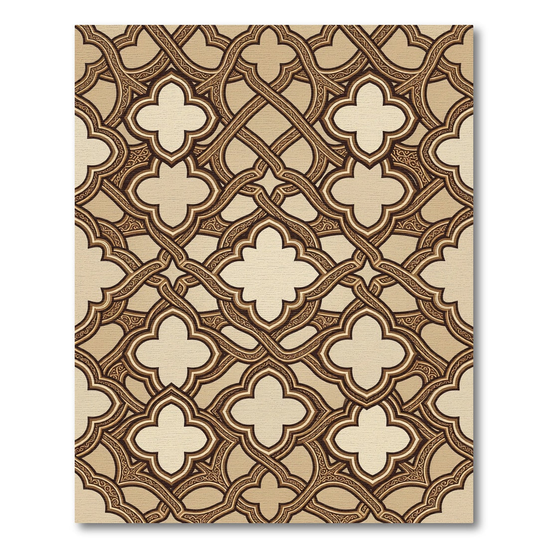 Elegant Beige Quatrefoil Interlocking Scroll Rug