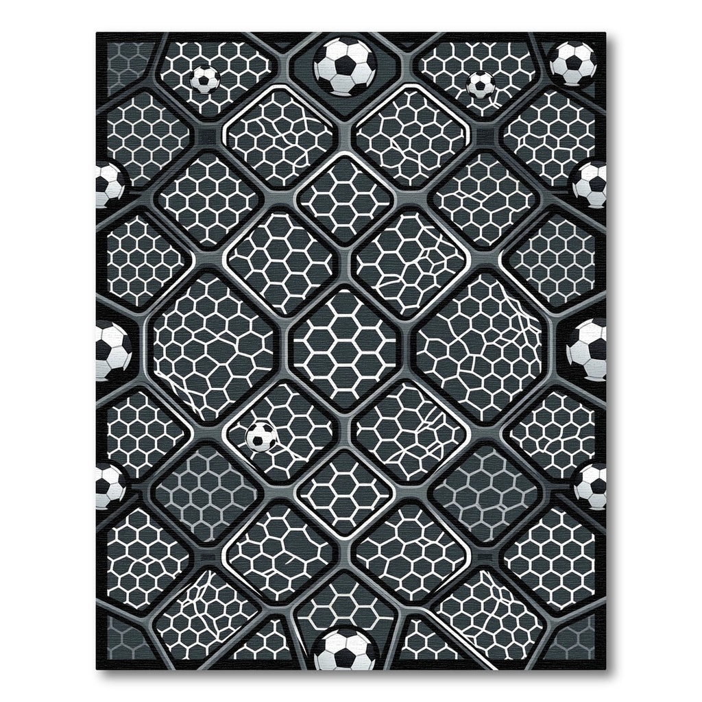Modern Monochrome Soccer Field Hexagon Geometric Rug