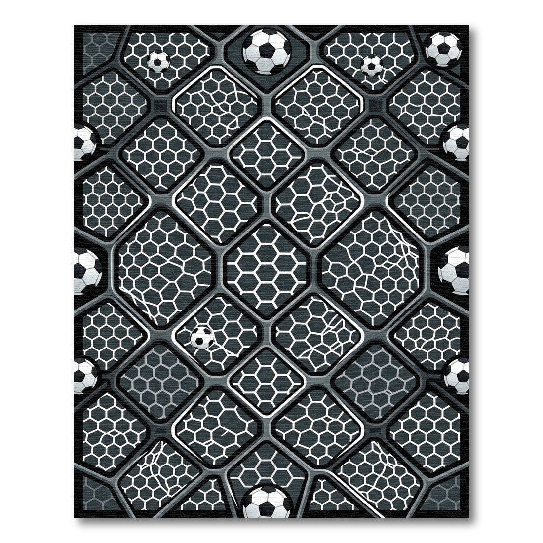 Modern Monochrome Soccer Field Hexagon Geometric Rug