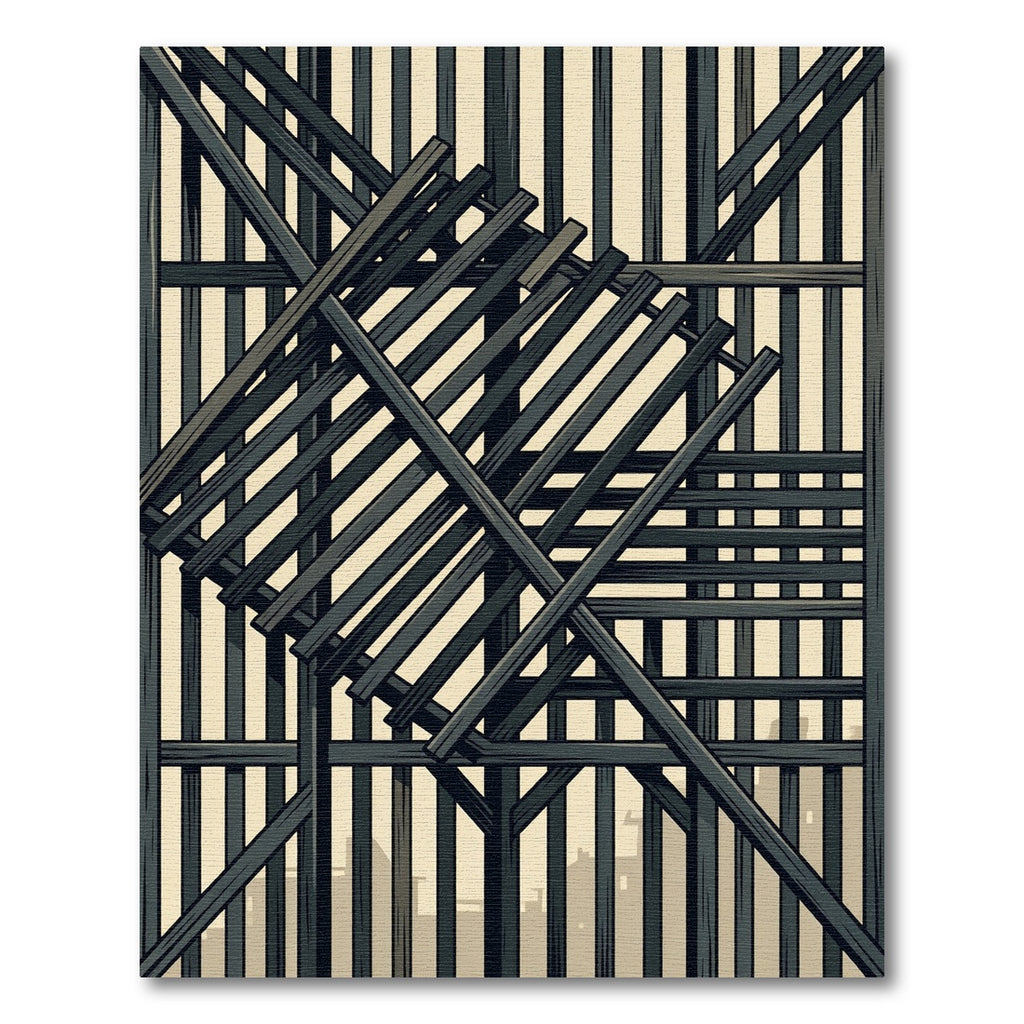 Dark Gray Timber Frame Abstract Rug