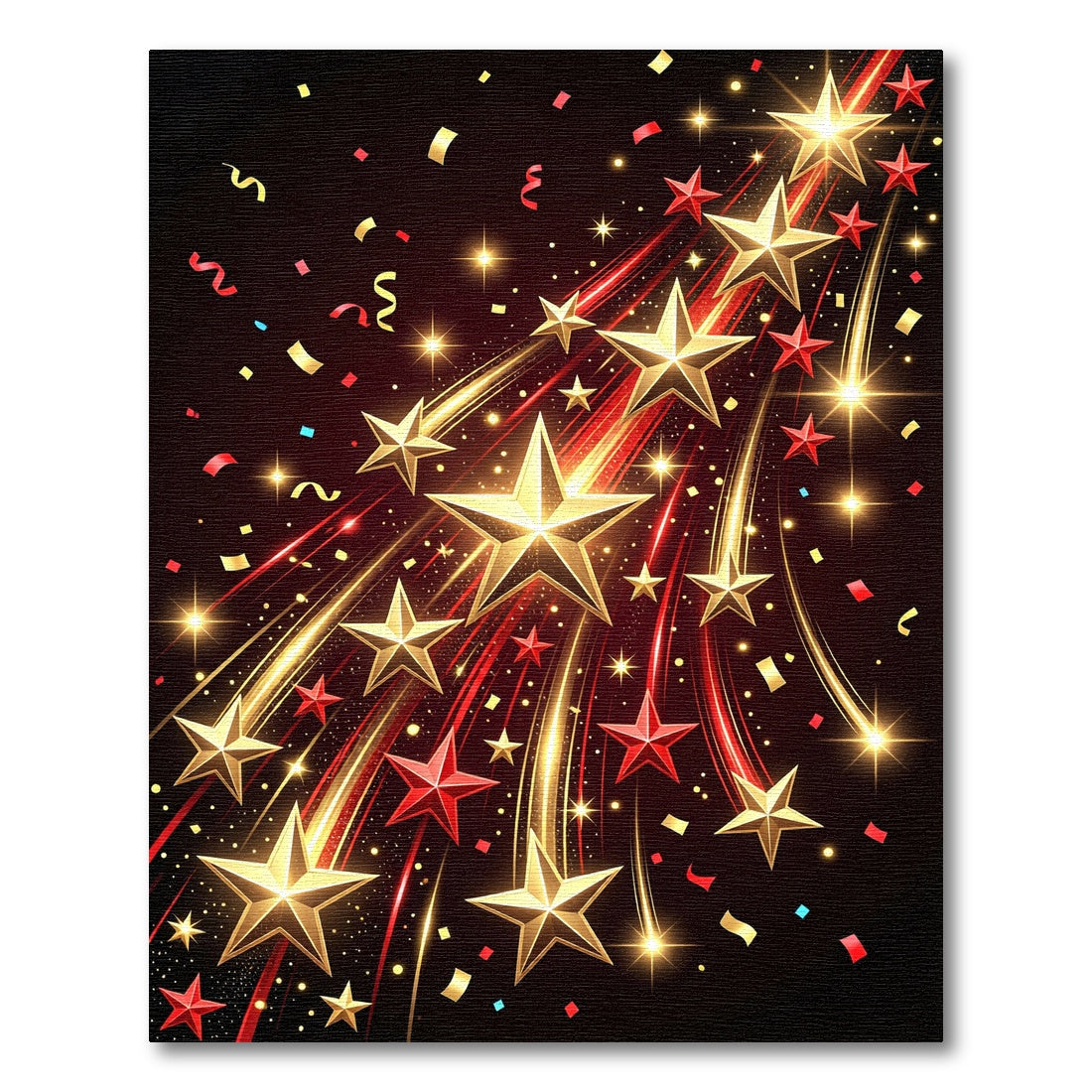 Golden Red Stars Shooting Streaks Rug