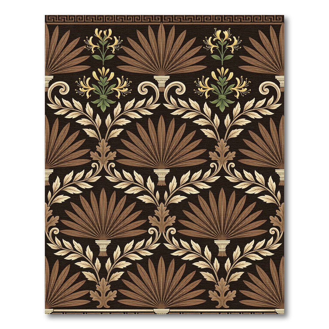 Brown and Gold Palmate Floral Border Rug