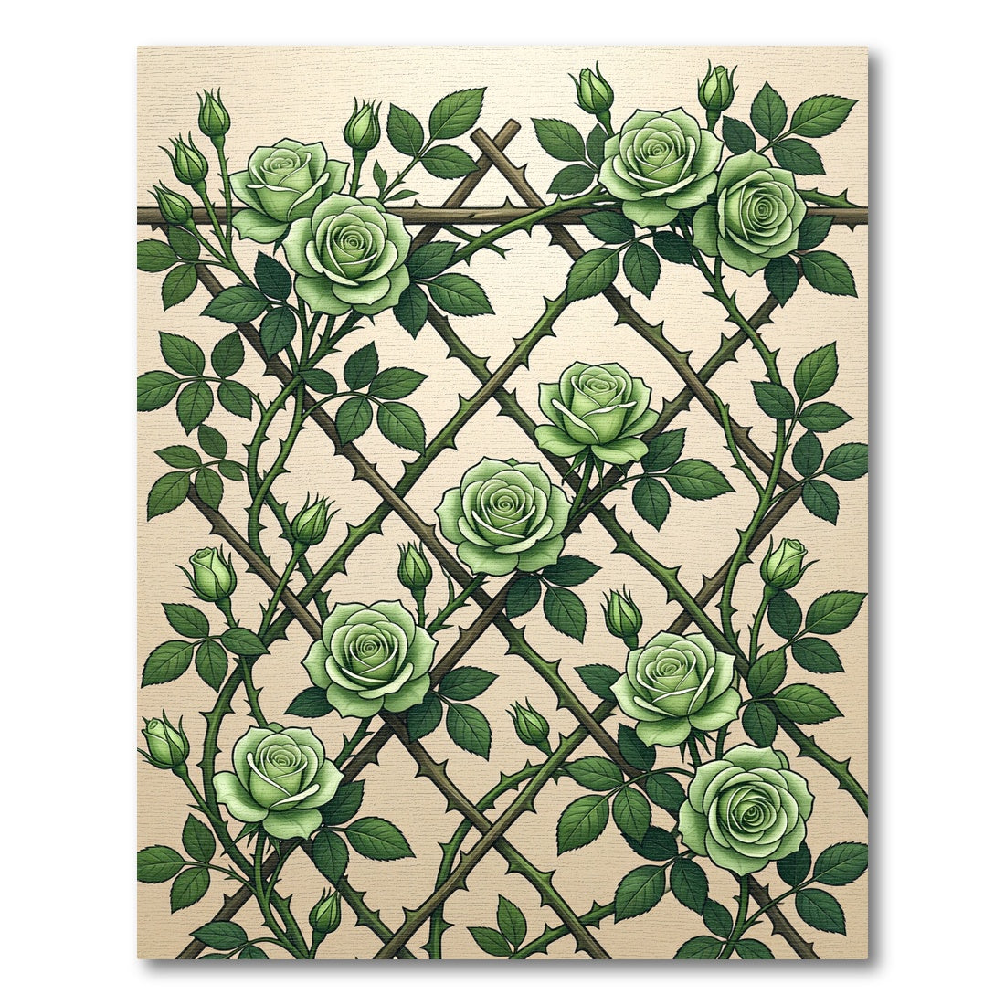Green Rose Trellis Climbers Rug