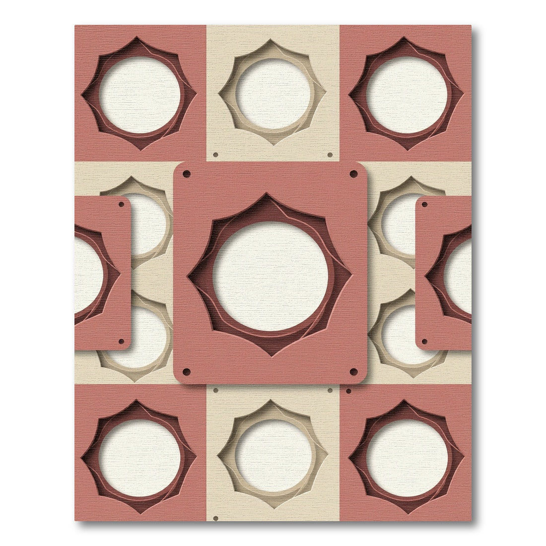 Geometric Dusty Rose Interlocking Circle Tile Rug