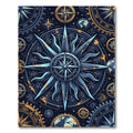 Celestial Compass Blue Gold Nautical Medallion Rug